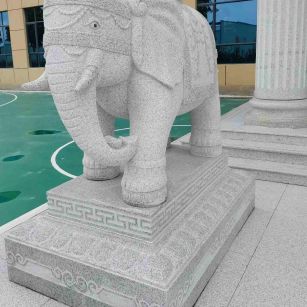 山东 白麻花岗岩动物异形石雕-大象