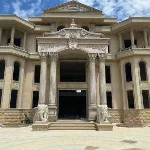 山东 黄金麻别墅外墙干挂，大柱，大象，蘑菇石，雕花板