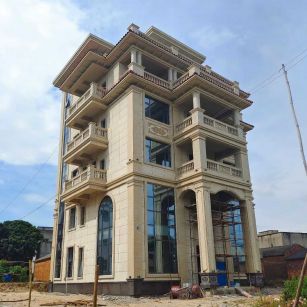 山东 黄金麻花岗岩石材别墅外墙干挂搭配（雕花栏杆花瓶柱门楼罗马柱）