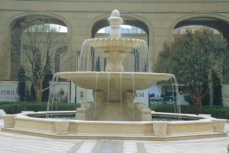 山东 黄金麻花岗岩异型加工——户外庭院石雕流水喷泉